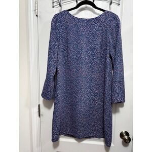 Ann Taylor Blue Pink Speckled Shift Dress Long Bell Sleeve Boat Neck Size 4